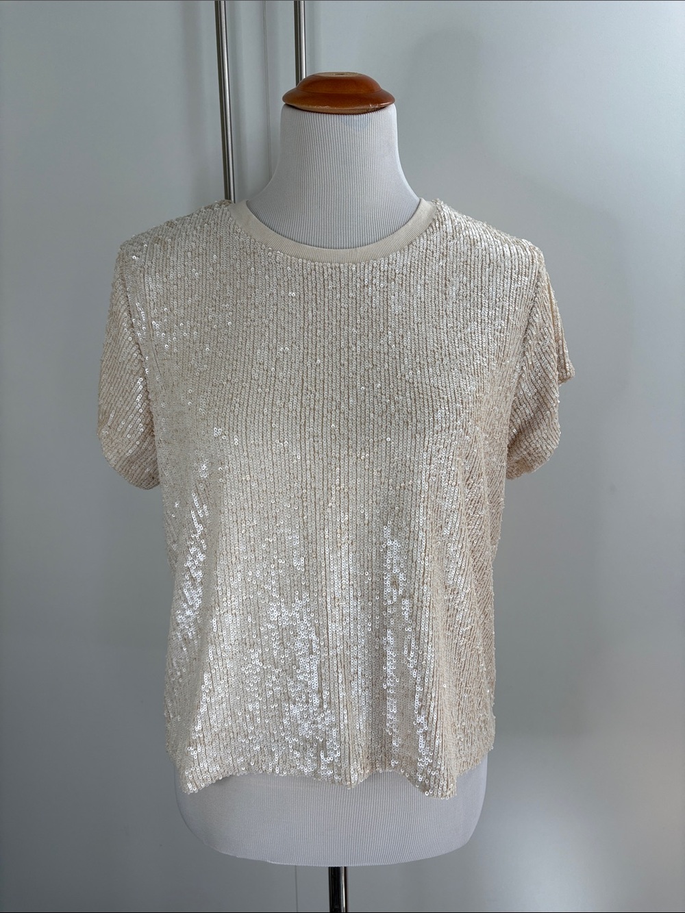 Generation Love Cream Sequin Short Sleeve Crewneck Top L
